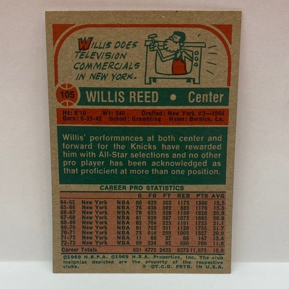 1973-74 Topps Willis Reed Knicks #105 (077) - Picture 2 of 2